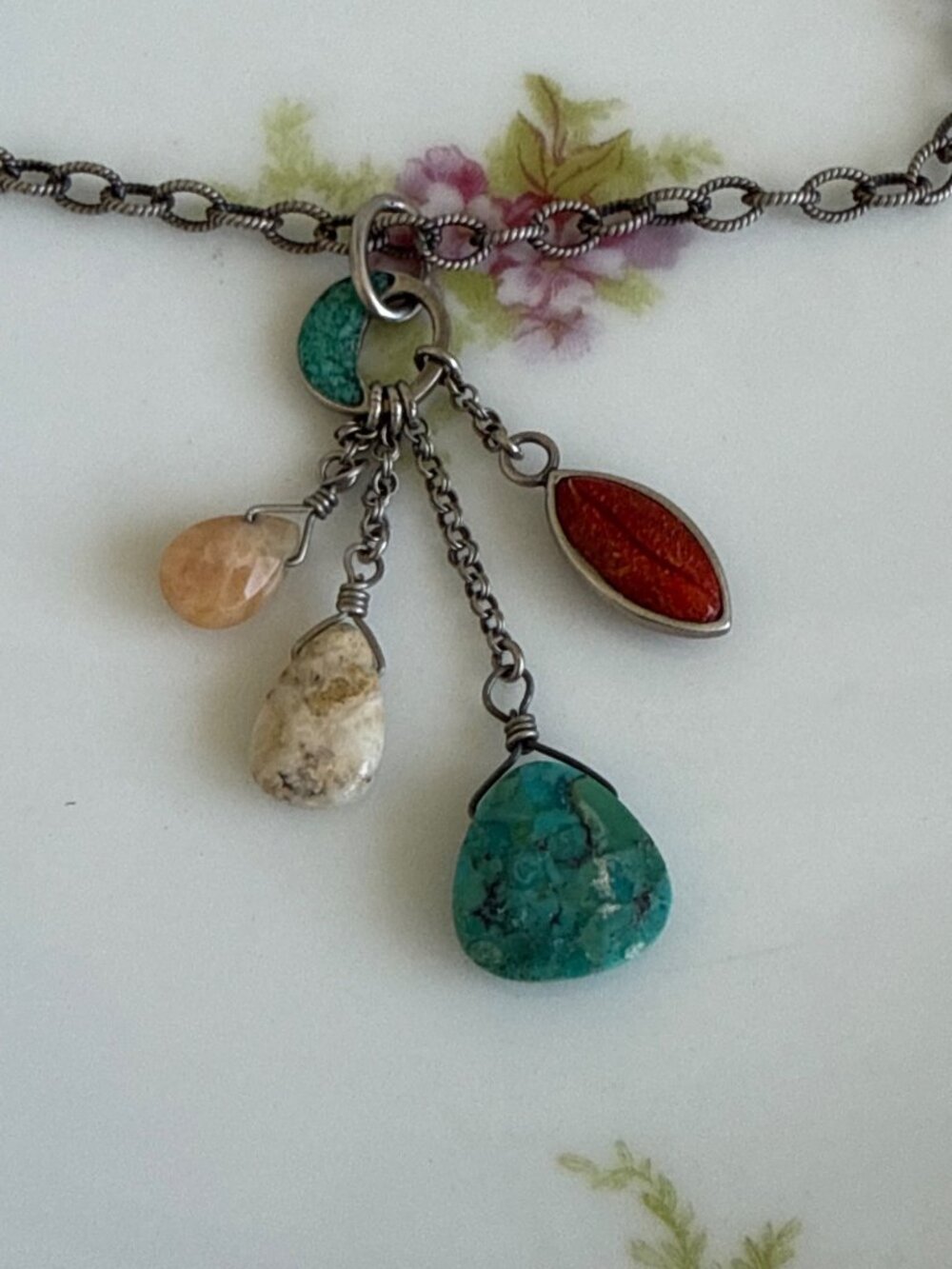 Vintage 90's Silpada Sterling Silver Chain Necklace With Gemstone Dangle Charms - Picture 2 of 15